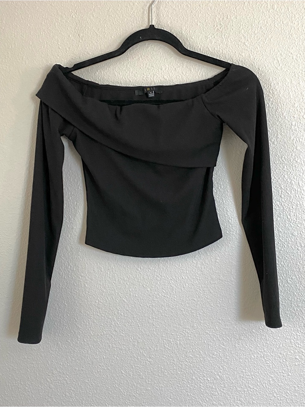 iris Black Off-The-Shoulder Long Sleeve Crop Top